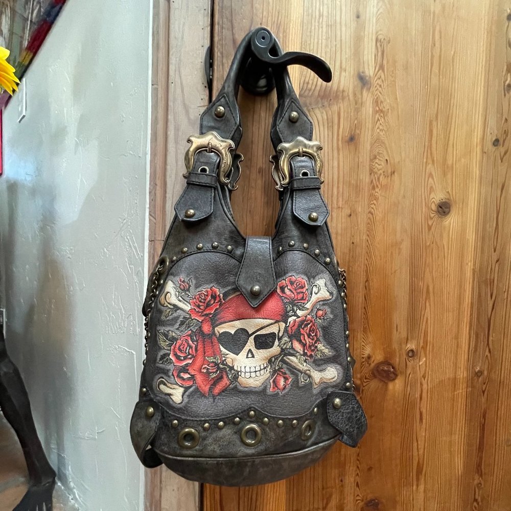 Isabella Fiore Leather Buried Treasure Kelly Tattoo Distressed Hobo Bag